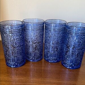 Godinger Jax Highball Set of Blue Embossed Glass Tumblers 4